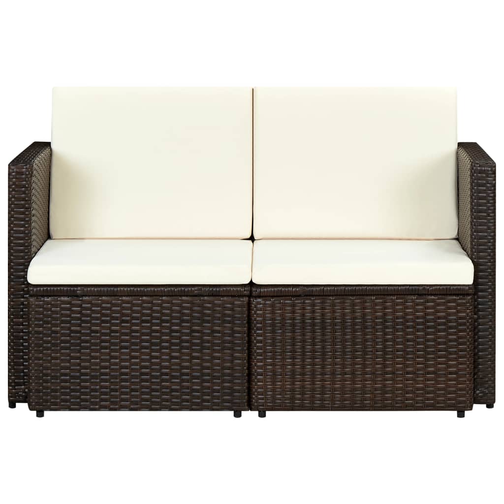 vidaXL barna kétszemélyes polyrattan kerti kanapé párnákkal