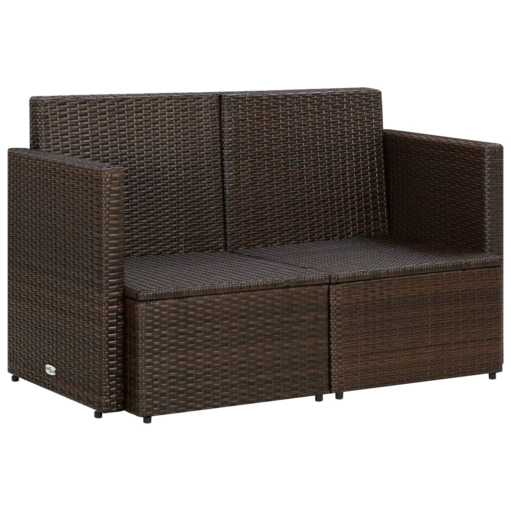 Polirattanowa sofa 2-osobowa 118x65x74 cm, brązowa, kremowe poduszki