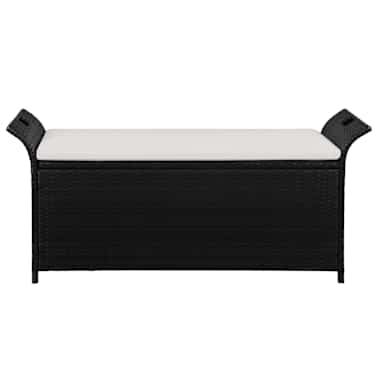 Vidaxl Storage Bench With Cushion 54 3 Poly Rattan Black Vidaxl Com