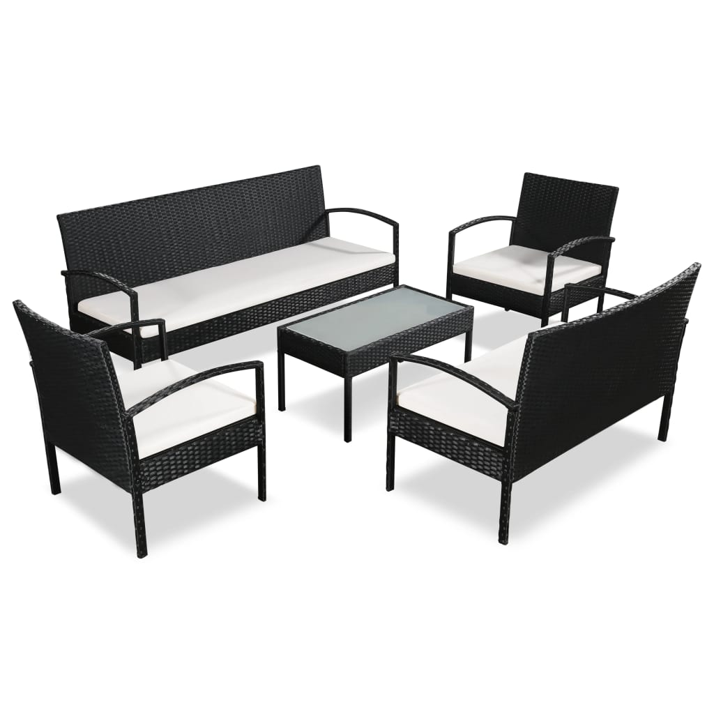 vidaXL Set mobilier de grădină cu perne, 5 piese, negru, poliratan