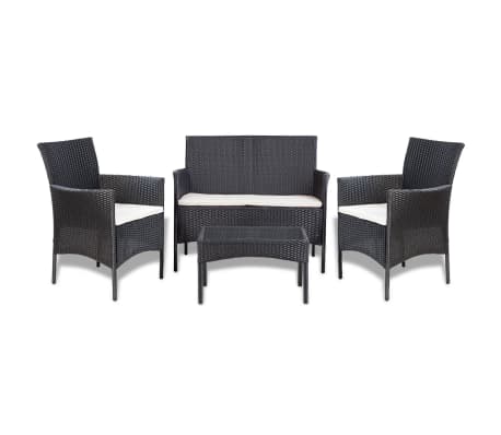 vidaXL Set de muebles de jardín 4 pzas y cojines ratán sintético negro-picture