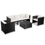 vidaXL 6 Piece Garden Lounge Set with Cushions Poly Rattan Black