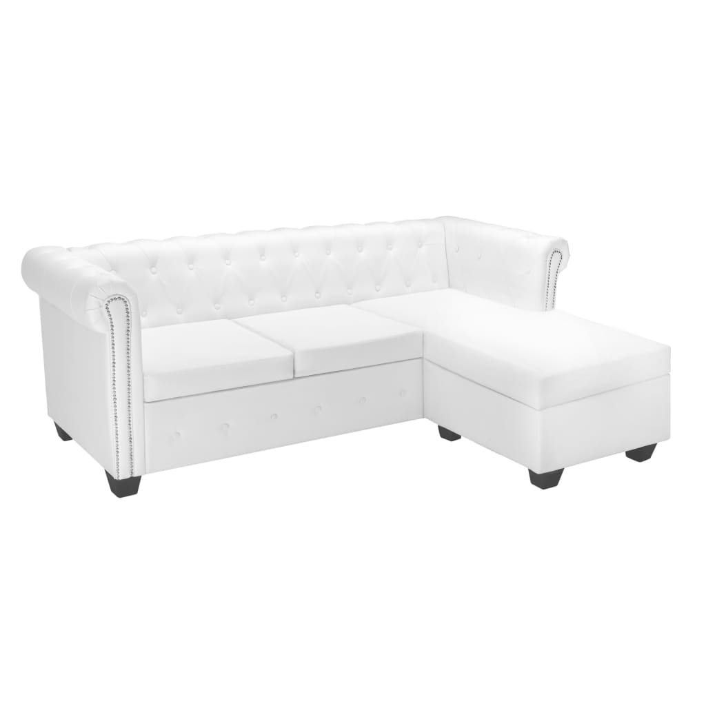 vidaXL Chesterfield Sofa in L-Form Kunstleder Weiß