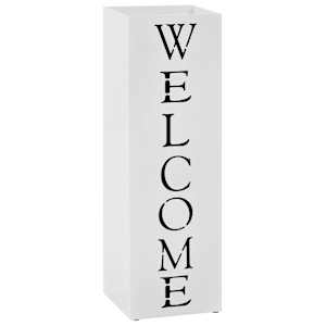 vidaXL vihmavarjuhoidja Welcome, terasest, valge