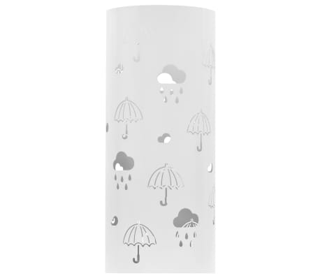 Portaombrelli Elegante In Acciaio Bianco Con Motivi Foglia - Con Vassoio Antigocce