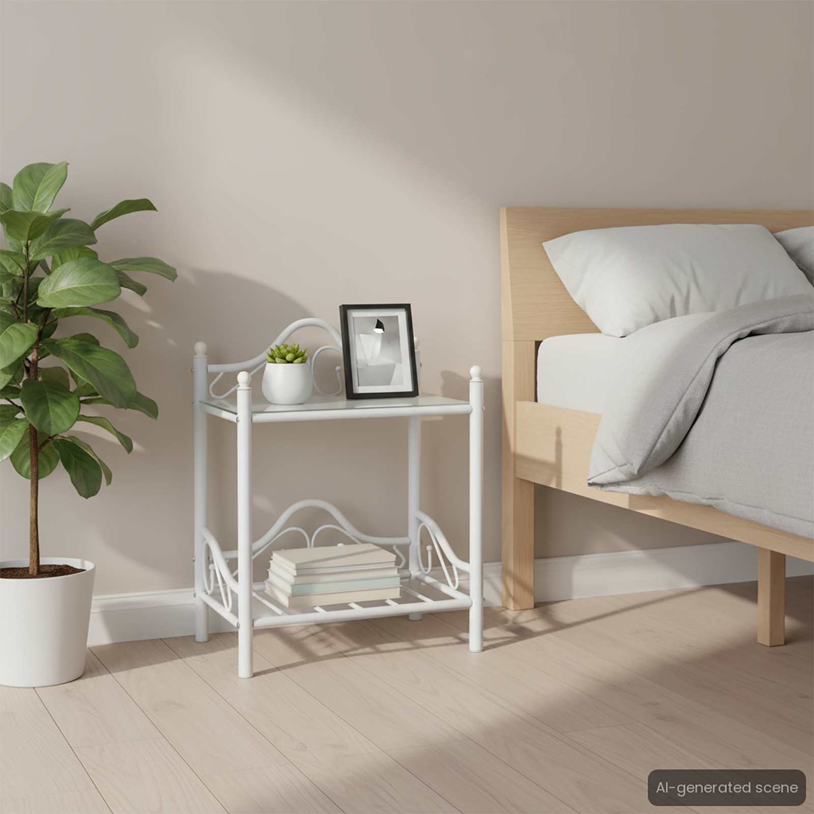 2x Comodini Acciaio e Vetro Temperato Bianco Tavolino Notte Armadietto vidaXL - Foto 15 di 28