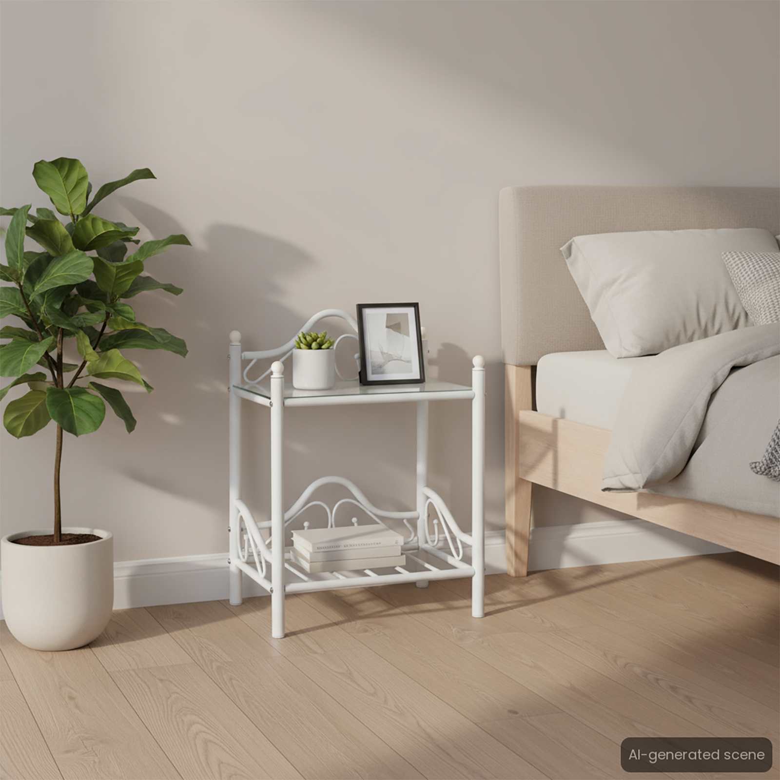 2x Comodini Acciaio e Vetro Temperato Bianco Tavolino Notte Armadietto vidaXL - Foto 6 di 28