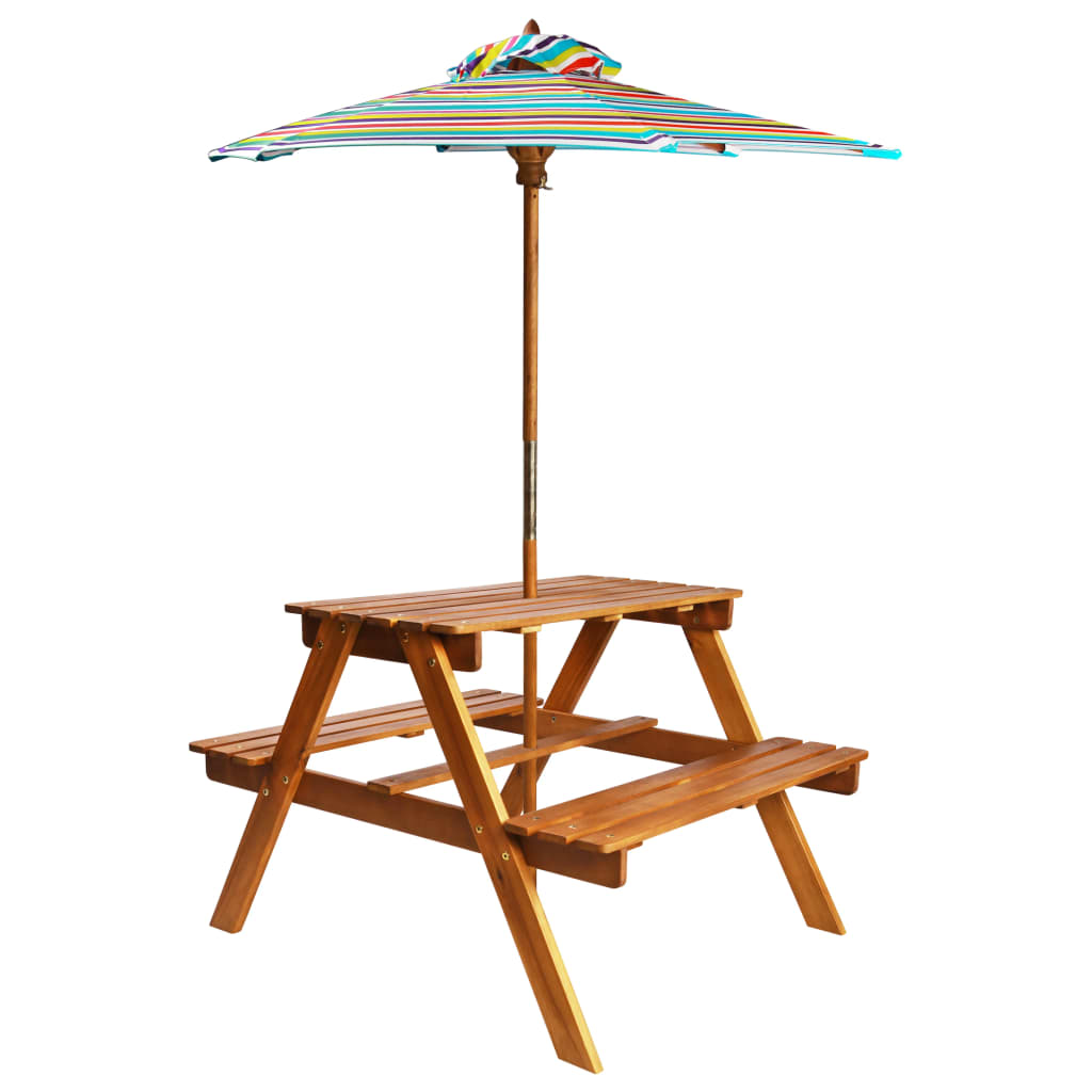 vidaXL Table à pique-nique et parasol enfants 79x90x60cm Acacia solide