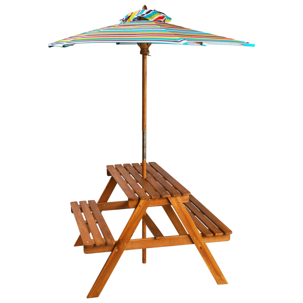  Detský piknikový stôl so slnečníkom 79x90x60 cm masívne akáciové drevo