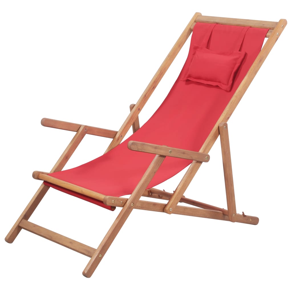 vidaXL foldbar strandstol stof og træstel rød