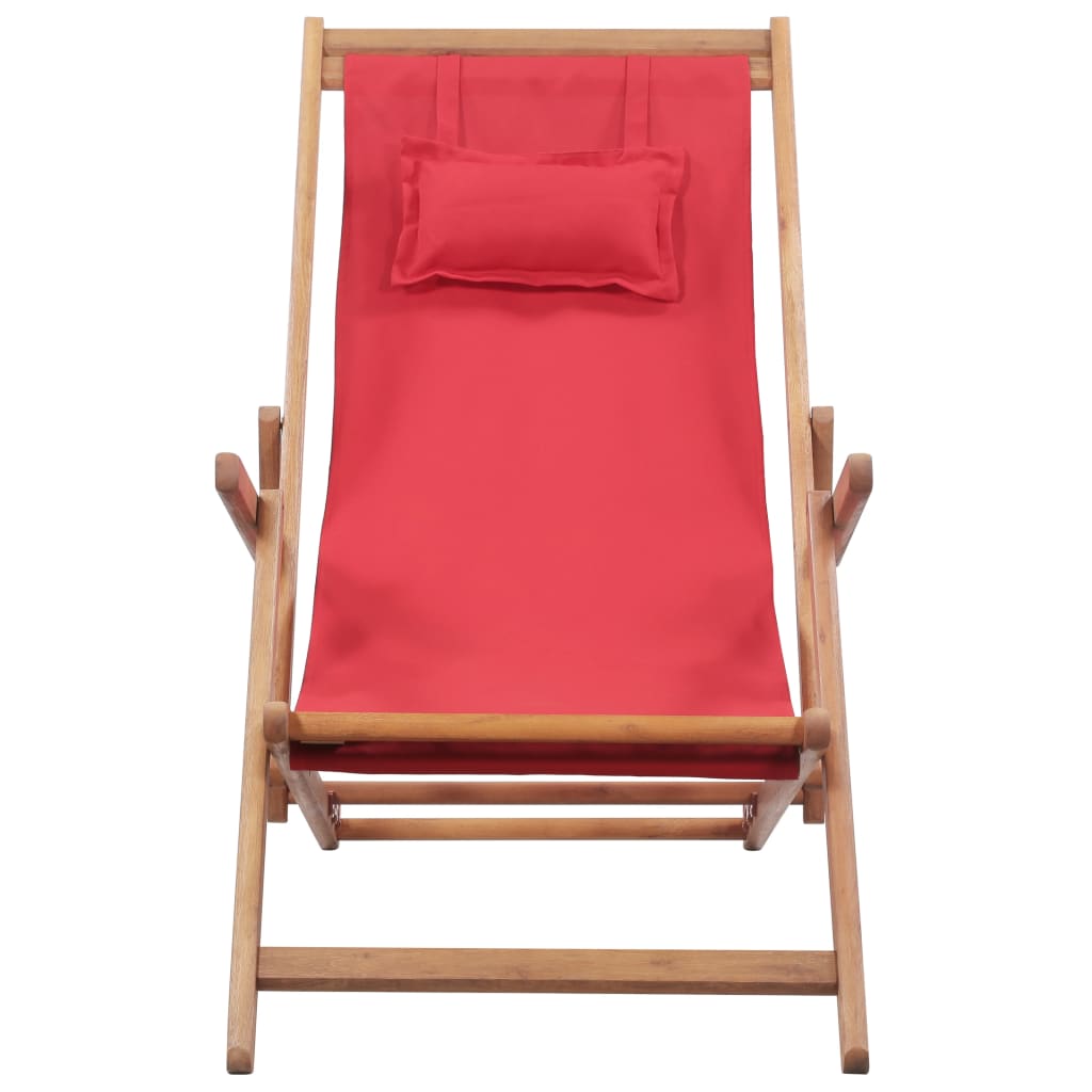 vidaXL Strandstoel inklapbaar stof en houten frame rood afbeelding