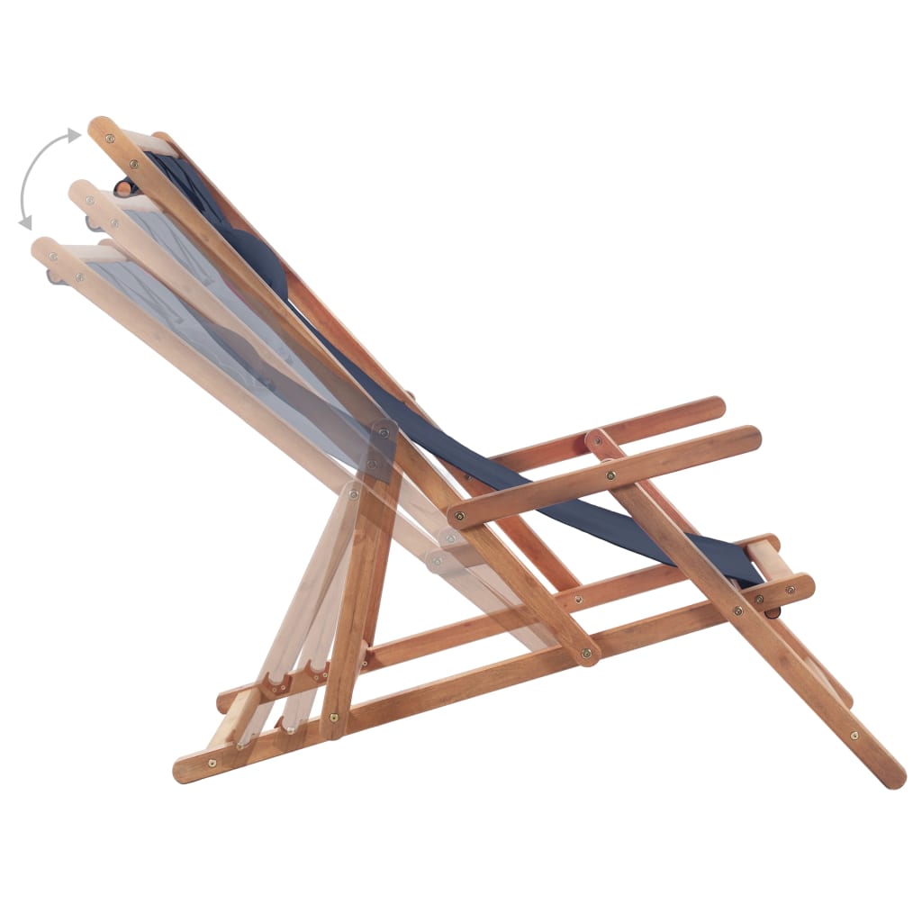 vidaXL Folding Beach Chair Fabric and Wooden Frame Blue