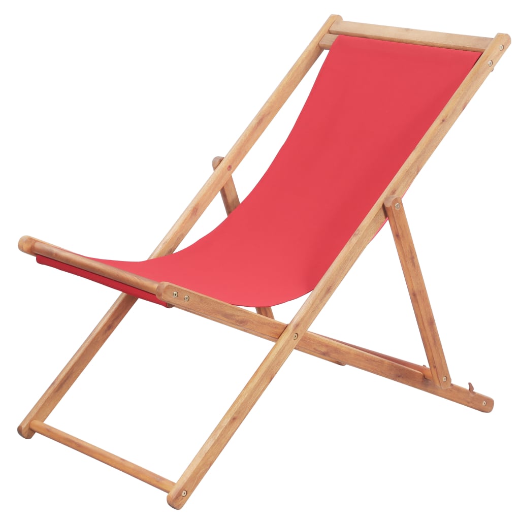vidaXL Scaun de plajă pliabil, roșu, textil și cadru din lemn vidaXL imagine model 2022