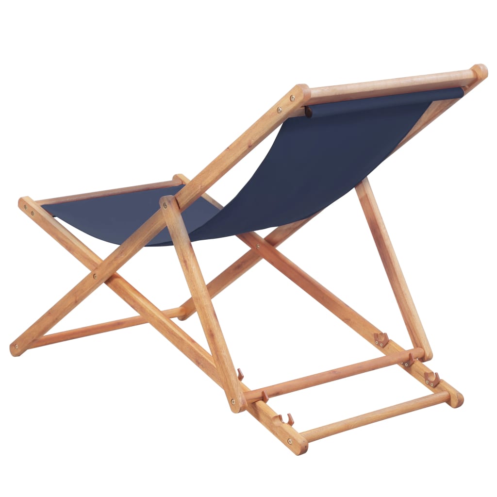 vidaXL Strandstoel inklapbaar stof en houten frame blauw afbeelding