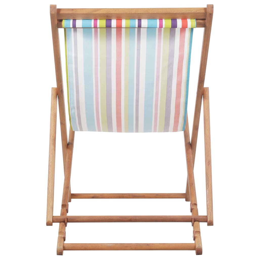 Scaun de plajă pliabil, multicolor, textil și cadru din lemn