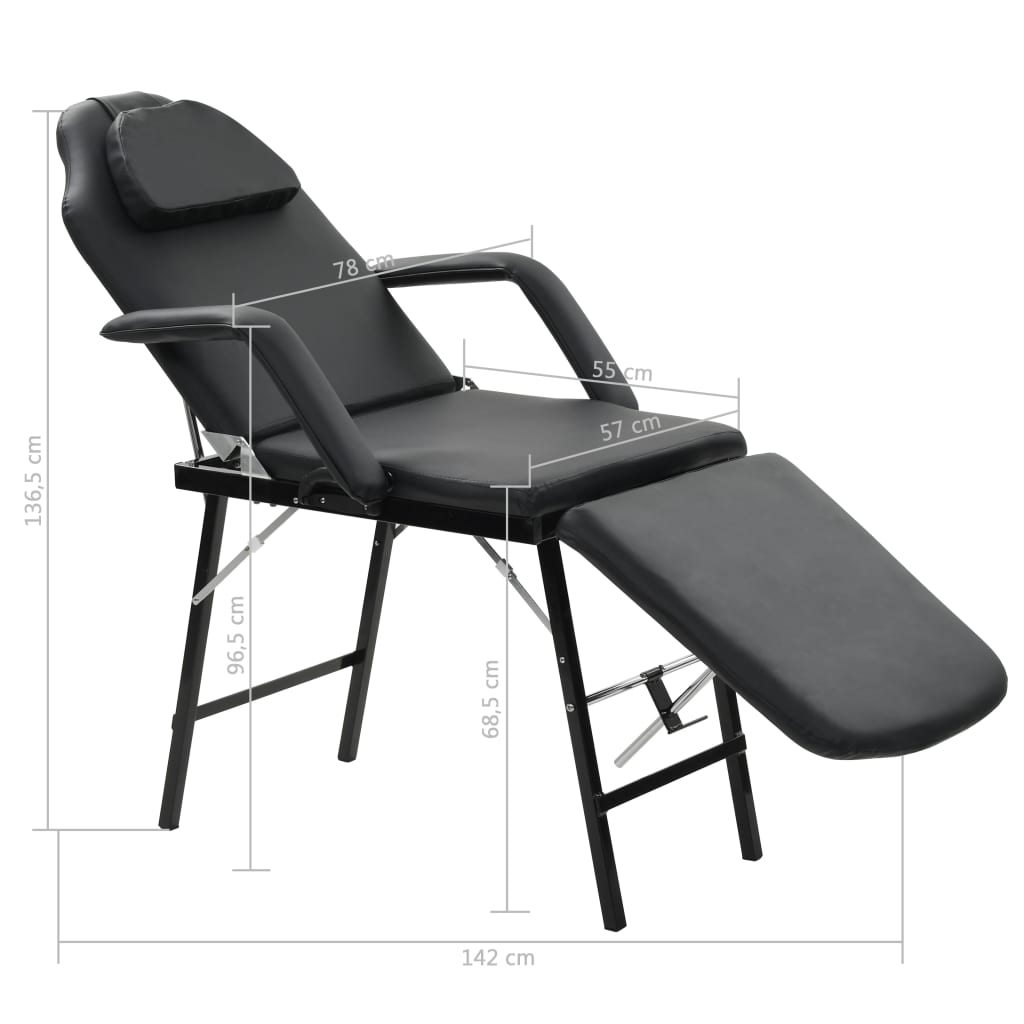 Hordozható fekete műbőr arckezelő szék 185 x 78 x 76 cm 