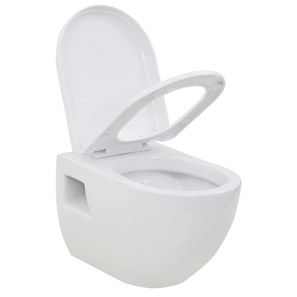 vidaXL Seinään kiinnitettävä WC-istuin keraaminen valkoinen