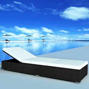 Ležalnik z blazino poli ratan črn