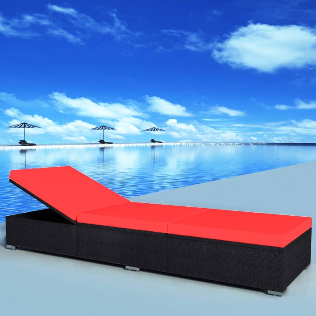 vida XL Sonnenliege mit Auflage Poly Rattan Schwarz