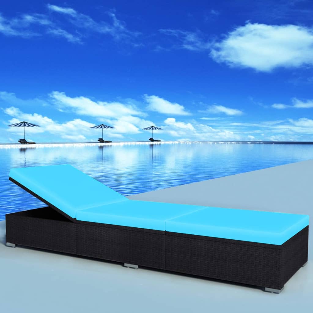 vida XL Sonnenliege mit Auflage Poly Rattan Schwarz