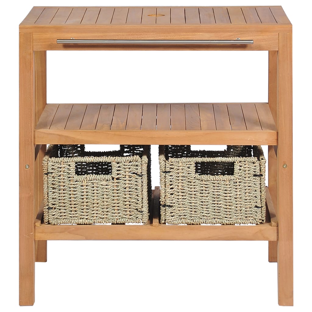 

vidaXL Badkamer wastafelkast met 2 manden 74x45x75 cm massief teakhout