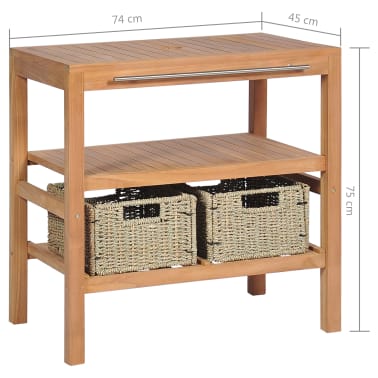 vidaXL Móvel lavatório c/ 2 cestos casa banho teca maciça 74x45x75 cm[9/9]