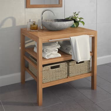 vidaXL Móvel lavatório c/ 2 cestos casa banho teca maciça 74x45x75 cm[1/9]