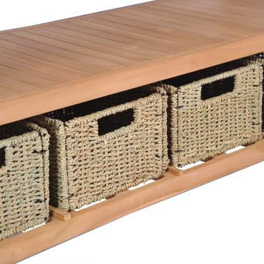 vidaXL Móvel lavatório c/ 4 cestos casa banho teca maciça 132x45x75 cm[5/11]