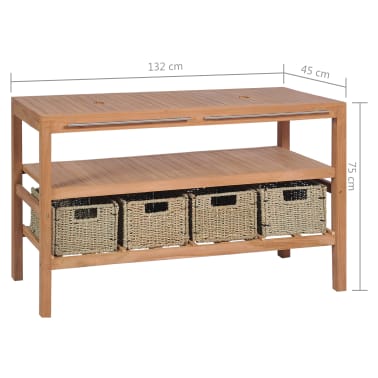 vidaXL Móvel lavatório c/ 4 cestos casa banho teca maciça 132x45x75 cm[11/11]