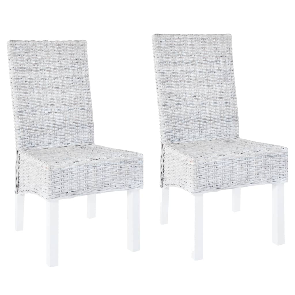 

vidaXL Dining Chairs 2 pcs Light Brown Kubu Rattan and Mango Wood