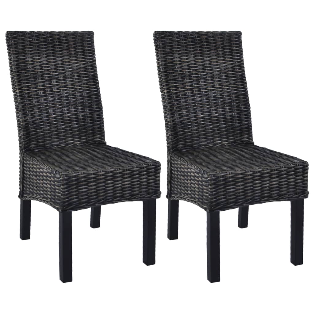 

vidaXL Dining Chairs 2 pcs Black Kubu Rattan and Mango Wood