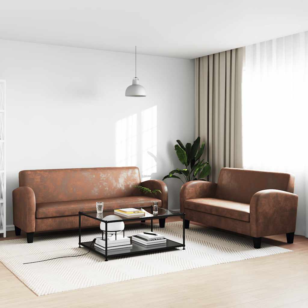 vidaXL Sofa-Set 2-tlg. Kunstleder in Wildleder-Optik Braun