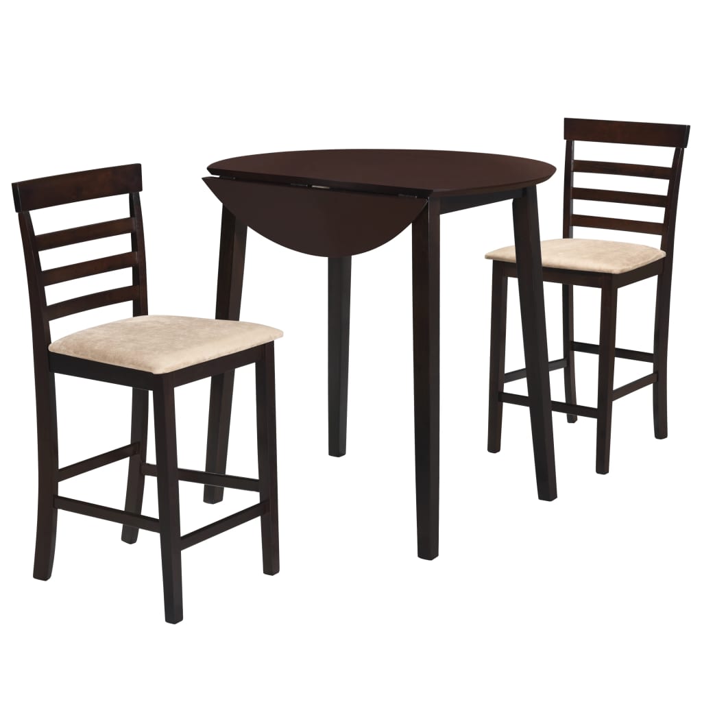 vidaXL Set masă și scaune de bar, 3 piese, maro închis, lemn masiv