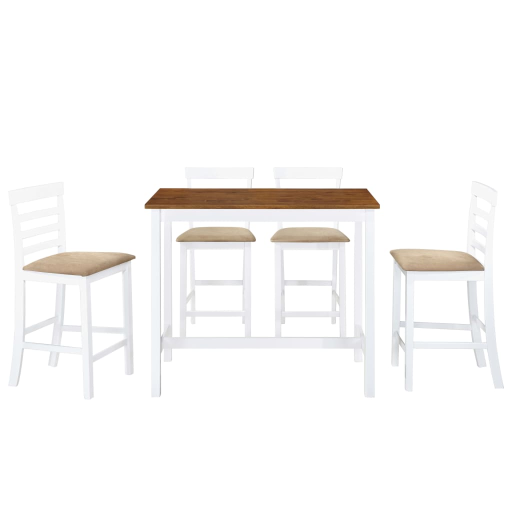 Bartisch mit Stühlen 5-tlg. Massivholz Braun und Weiß | Stepinfit