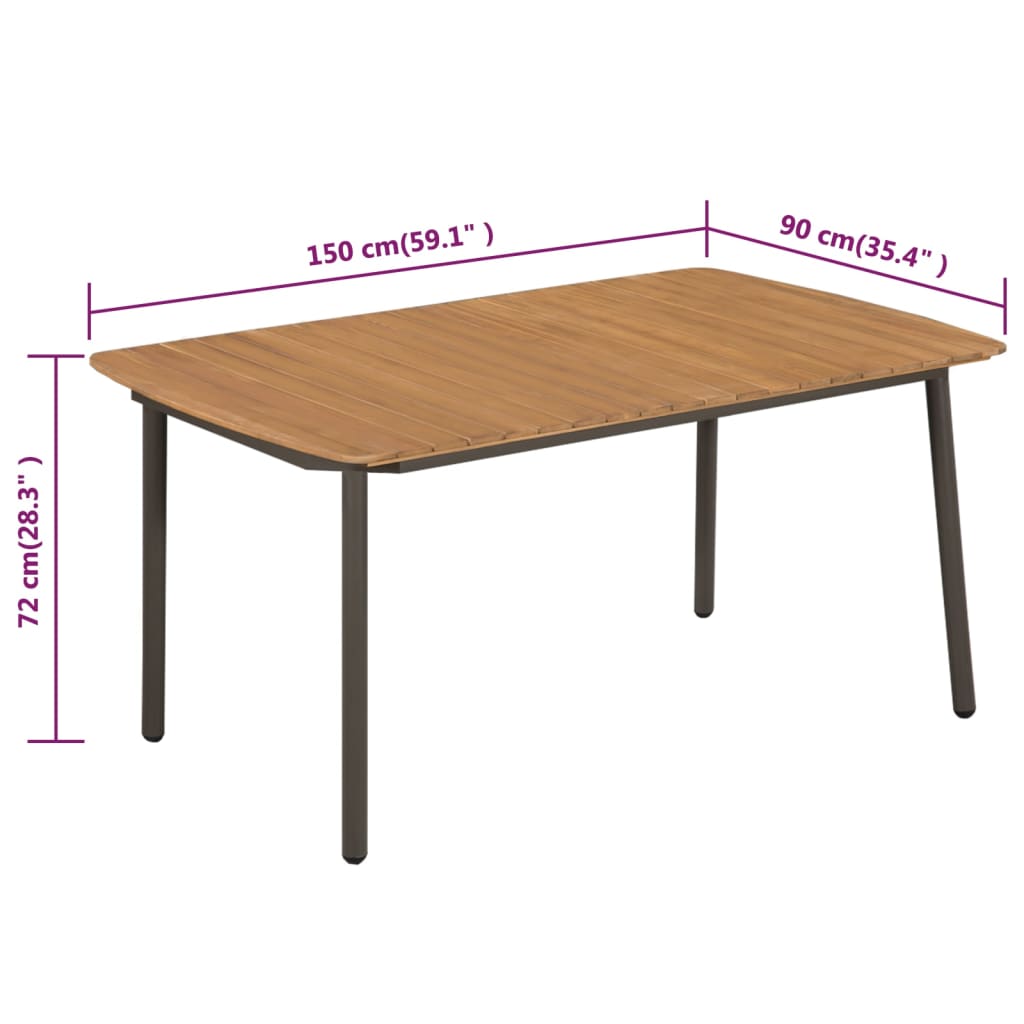 44234 Garden Table 150x90x72cm Solid Acacia Wood and Steel 