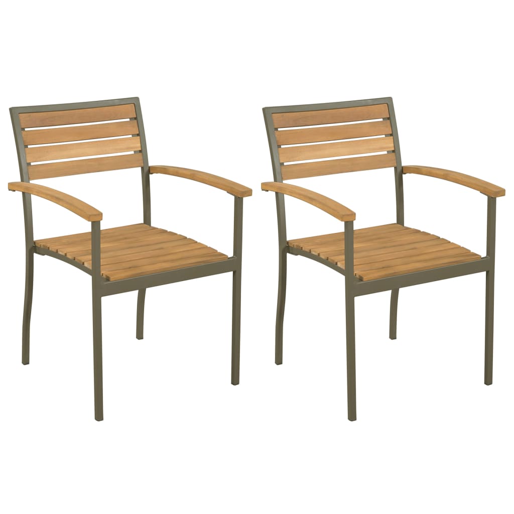 Image of vidaXL Stackable Outdoor Chairs 2 pcs Solid Acacia Wood and Steel