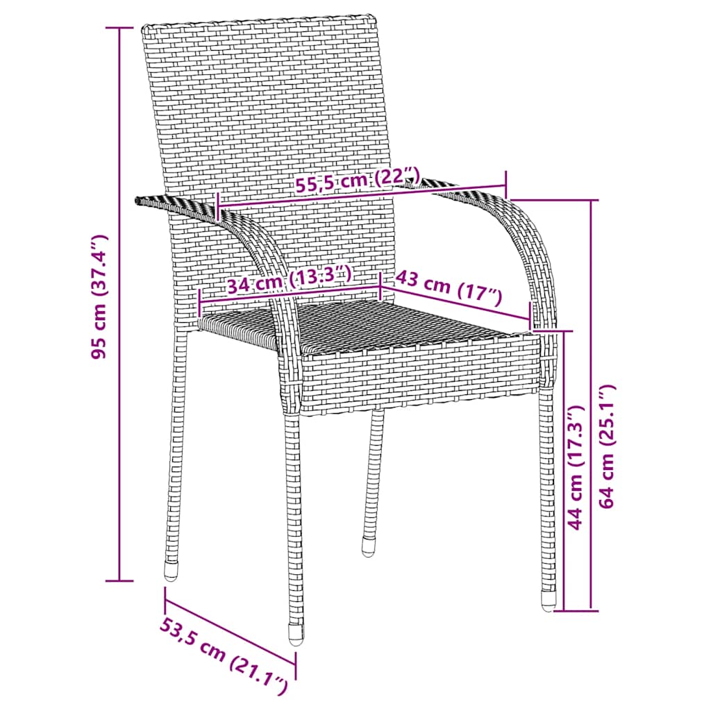 Stackable Outdoor Chairs - Poly Rattan in Brown, Black, Gray vidaXL - Picture 12 of 45