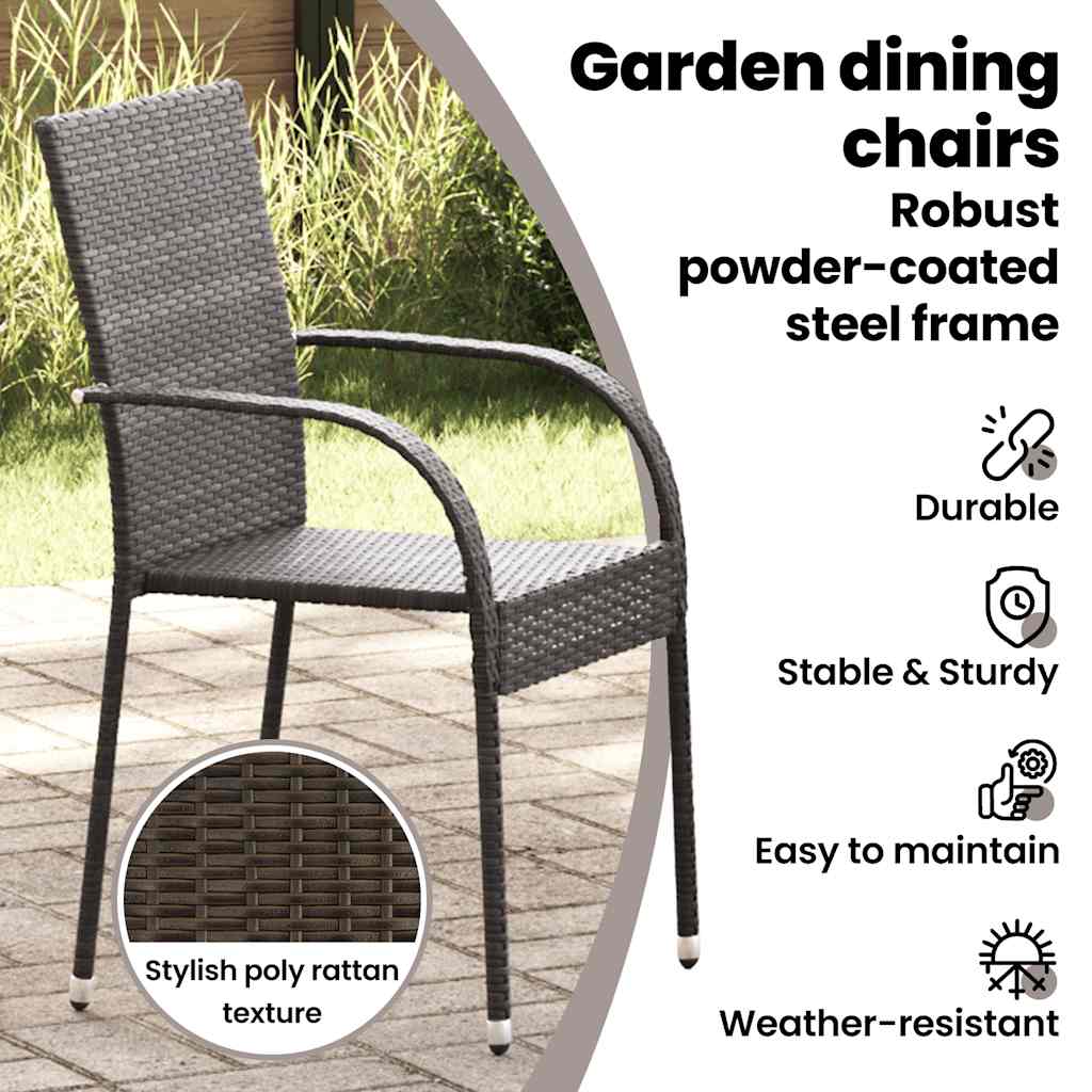 Stackable Outdoor Chairs - Poly Rattan in Brown, Black, Gray vidaXL - Picture 13 of 45