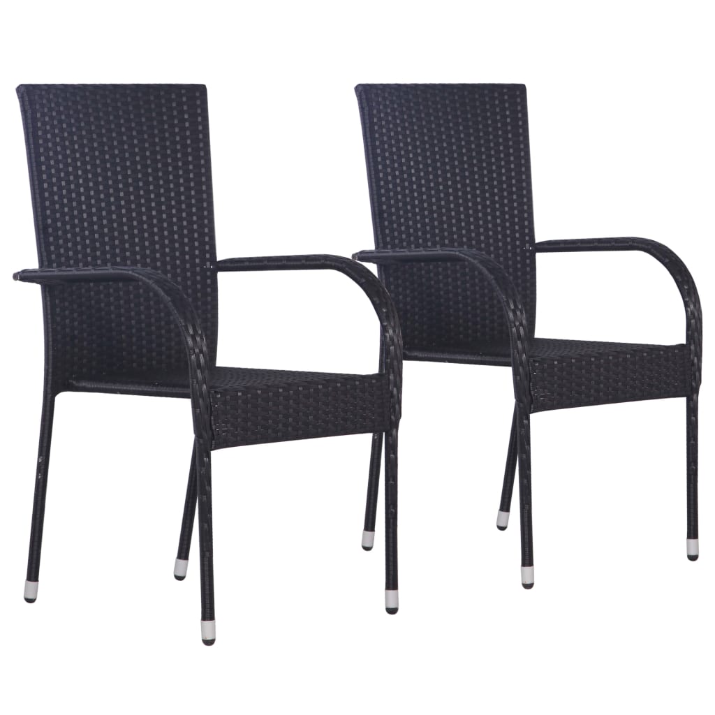 Stackable Outdoor Chairs 2 Piece Poly Rattan Black
