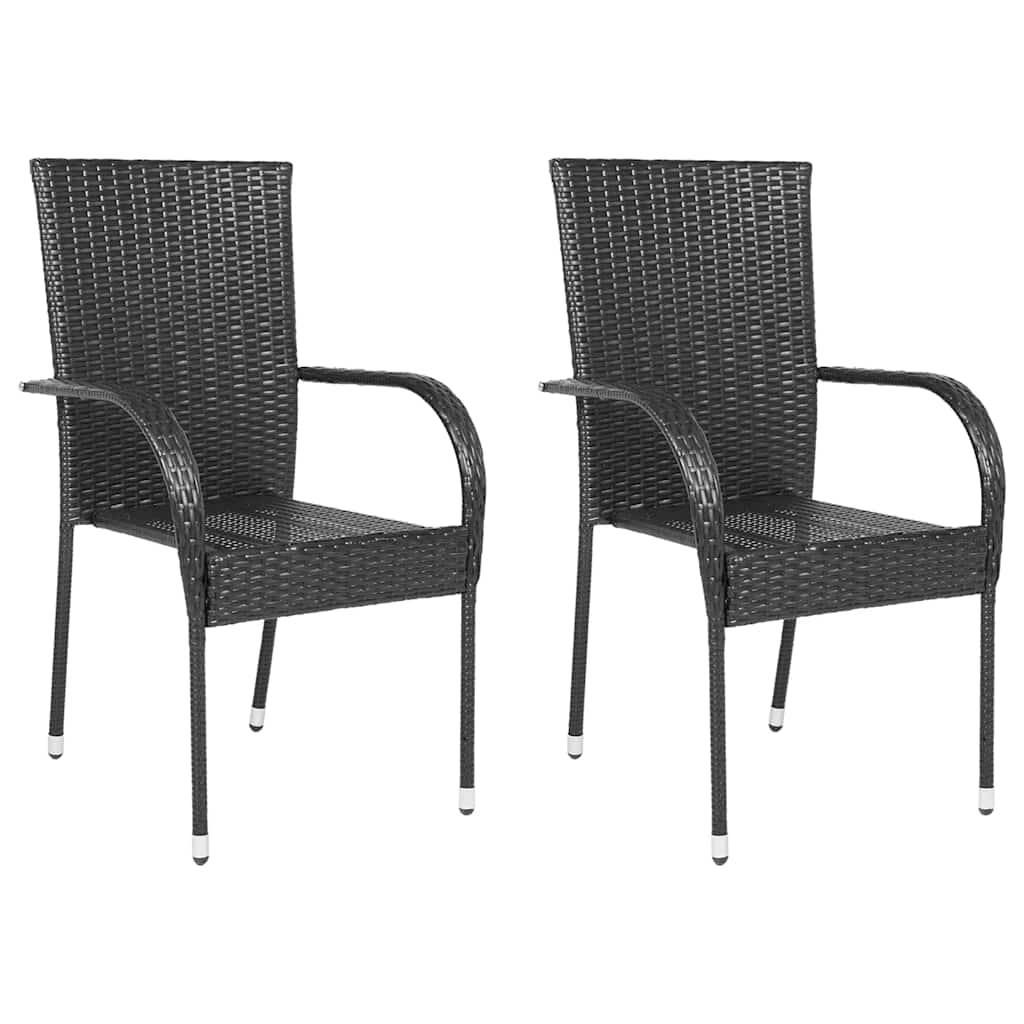 vidaXL Stapelbare Gartenstühle 2 Stk. Poly Rattan Schwarz