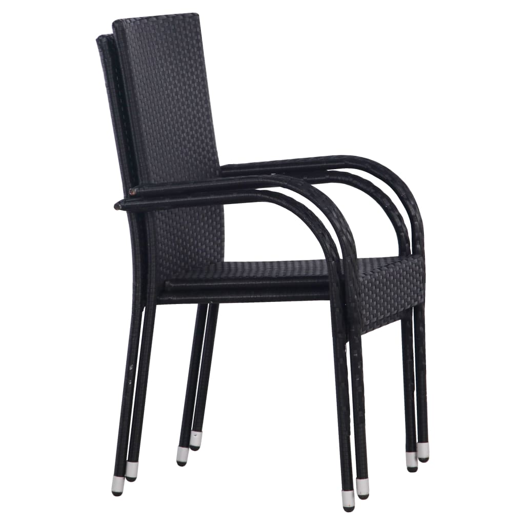 2 db fekete rakásolható polyrattan kültéri szék 