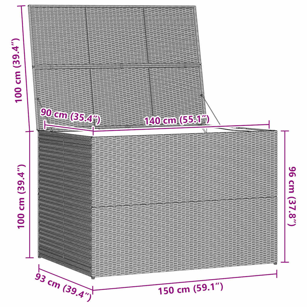 Fekete polyrattan kerti tárolóláda 150 x 100 x 100 cm 