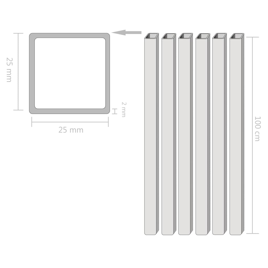 

vidaXL Kokerbuizen vierkant 1m 25x25x2mm constructiestaal 6 st