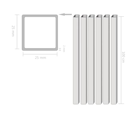 vidaXL Baustahlrohre 6 Stück Quadratisches Kastenprofil 1m 25x25x2mm