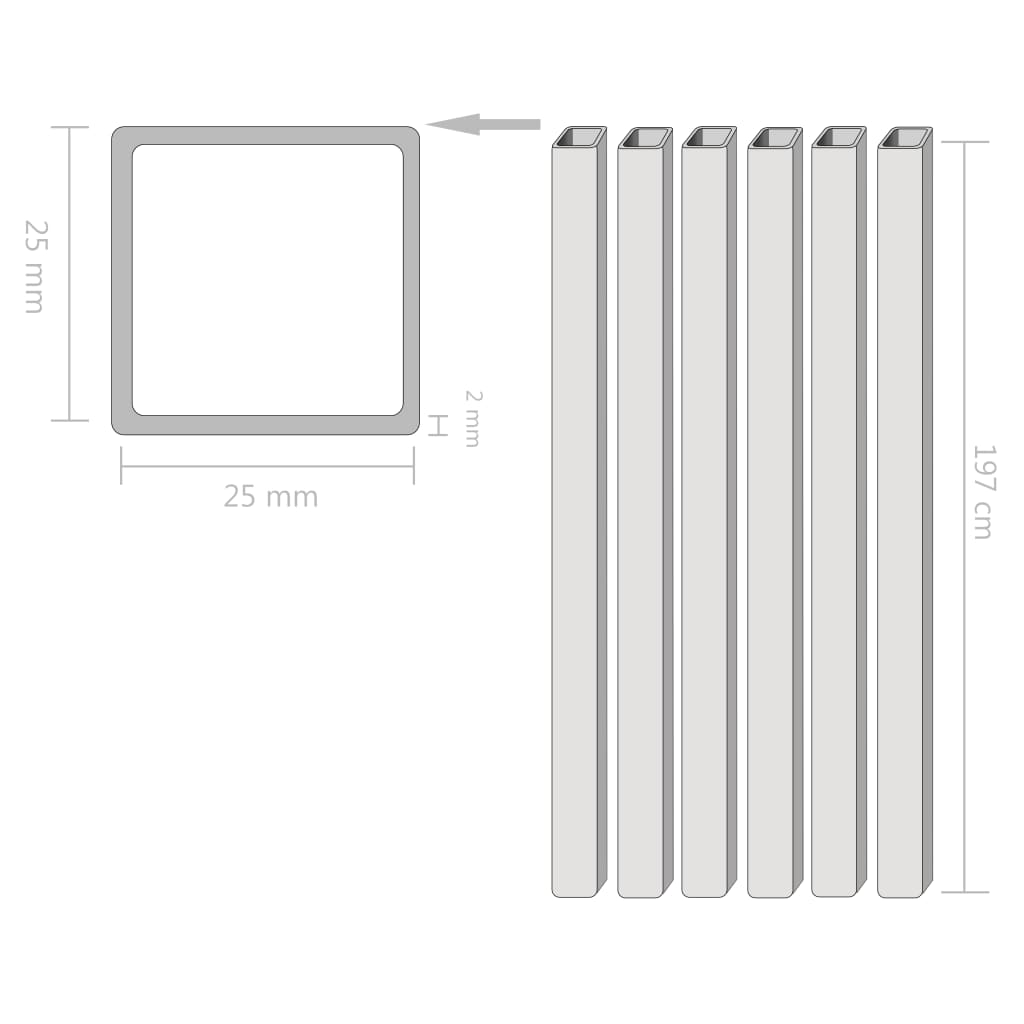 

vidaXL Kokerbuizen vierkant 2m 25x25x2mm constructiestaal 6 st