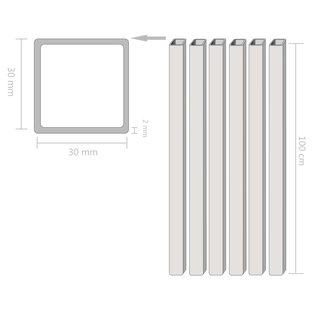 vidaXL strukturelle stålrør 6 stk. firkantet bokssektion 1 m 30 x 30 x 2 mm