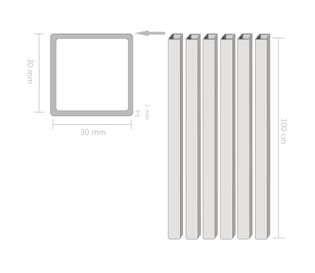 vidaXL Baustahlrohre 6 Stück Quadratisches Kastenprofil 1m 30x30x2mm