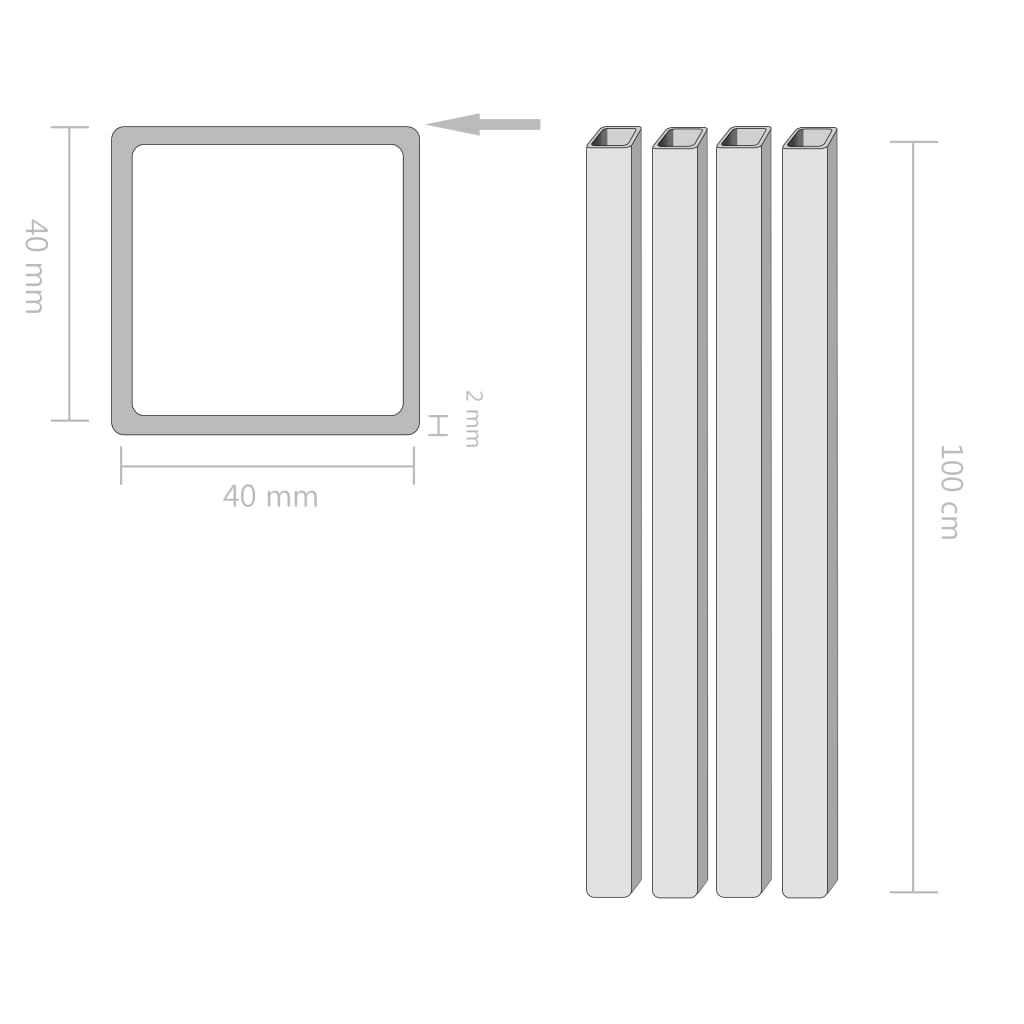 vidaXL 4 tk kandilised terasest torud 1 m, 40 x 40 x 2 mm