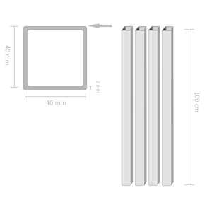 vidaXL Tube carr&eacute; Acier de construction 4 pcs 1 m 40x40x2 mm