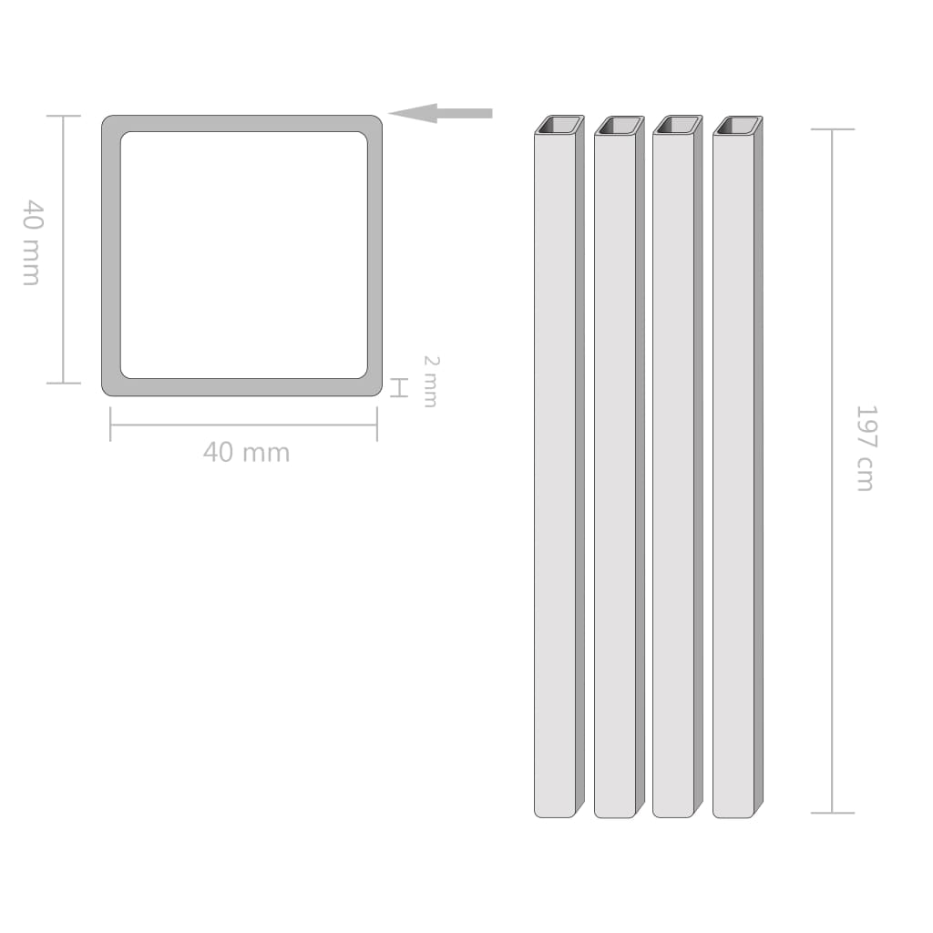 

vidaXL Kokerbuizen vierkant 2m 40x40x2mm constructiestaal 4 st